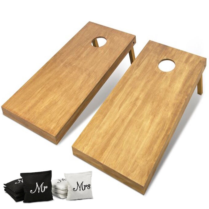 Premium Solid Wood Bean Bag Toss Yard Game with Mr. and Mrs. Bean bags for weddings and events