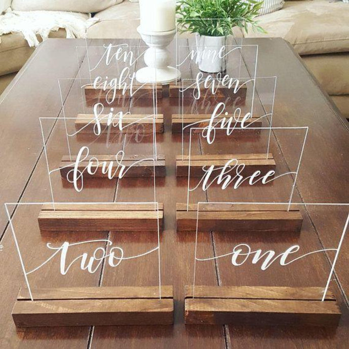 Hand Lettered Acrylic Table Numbers 1-20