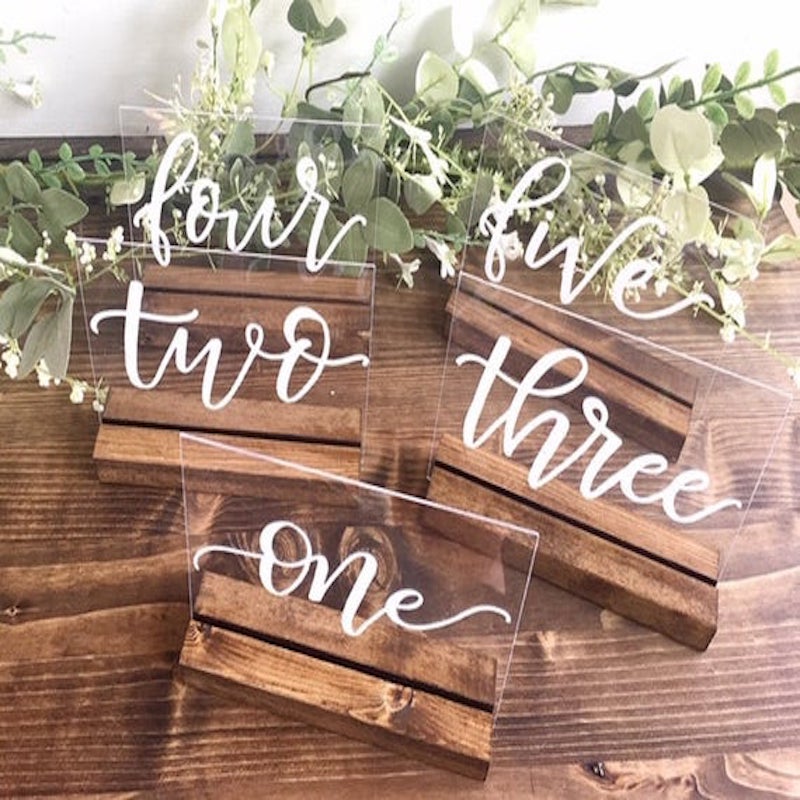 Hand Lettered Acrylic Table Numbers // PARTY WEDDING EVENT RENTAL